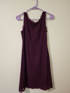 Adrianna Papell Plum Lace Sleeveless Sheath Dress Knee Length Party